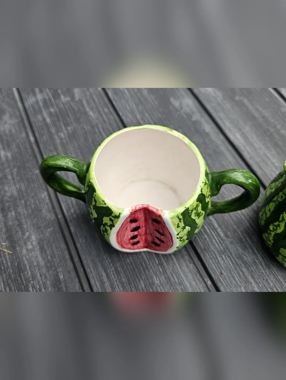 vintage 1993 Boston Warehouse Watermelon creamer and sugar bowl set.